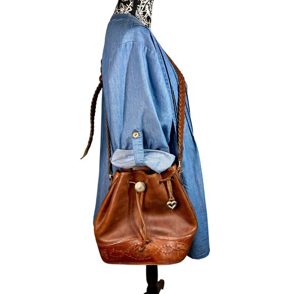 Vintage Brighton Leather Bucket Bag Western Brown - Picture 1 of 16